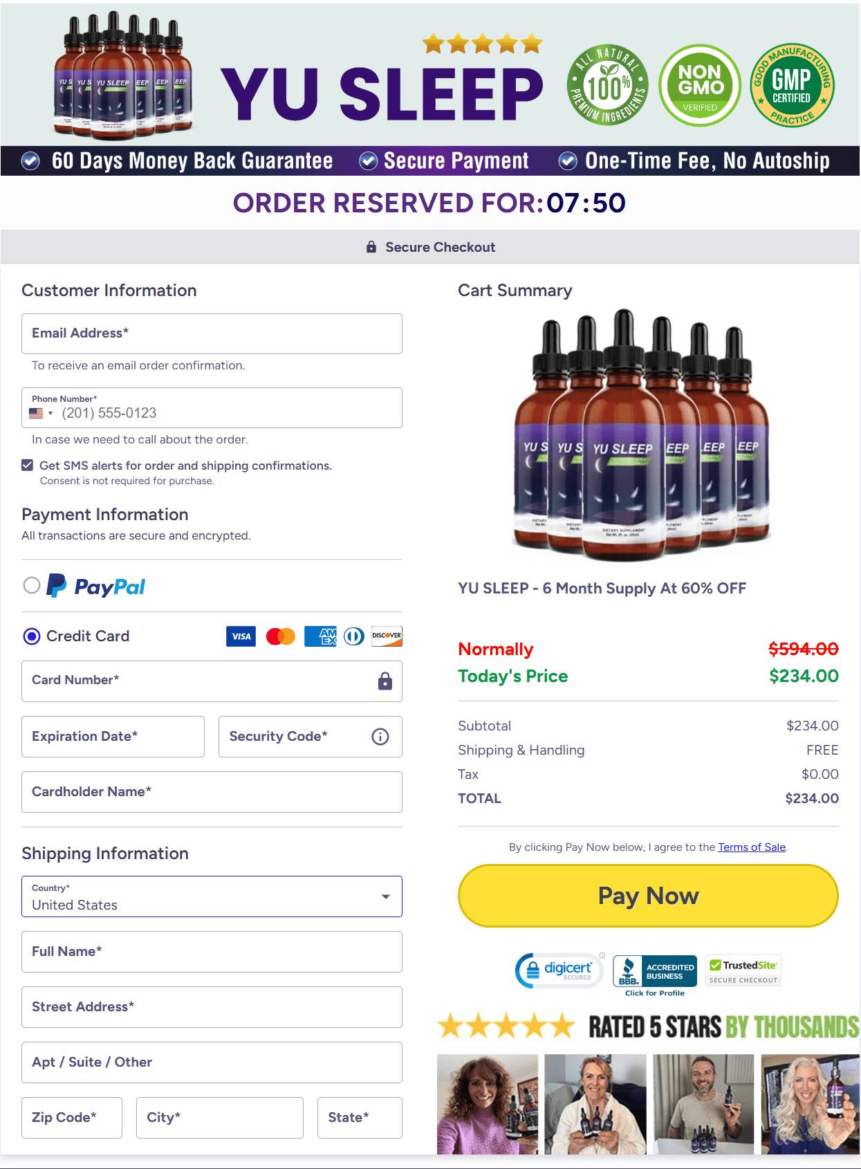 Yu Sleep  Checkout Page.